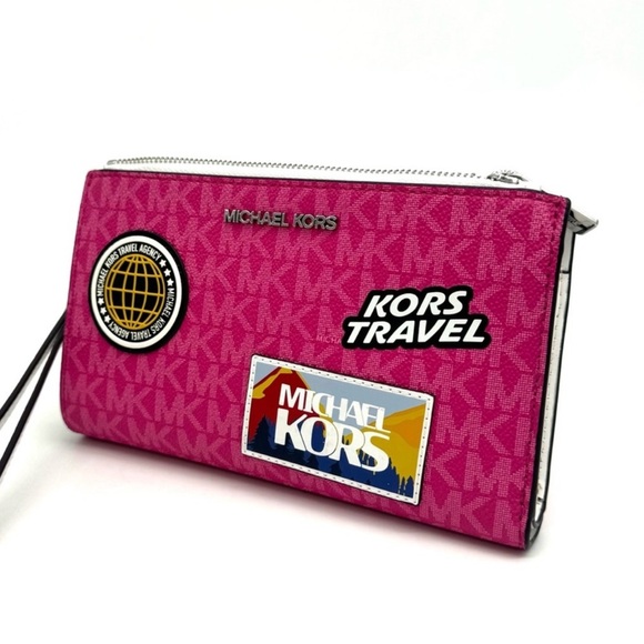 Michael Kors Large Double Zip Wallet Wristlet Dragonfruit - Picture 1 of 9